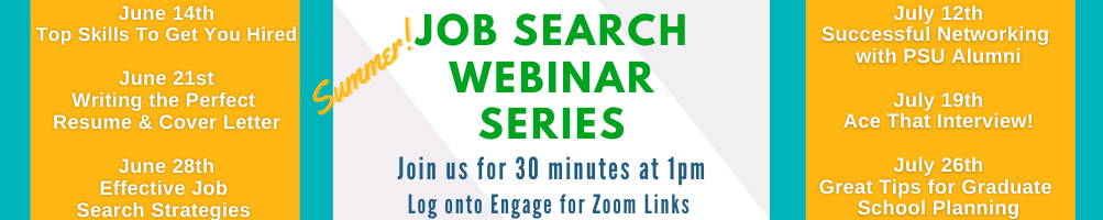 Summer Job Search Webinar Series Tuesdays at 1pm on Zoom